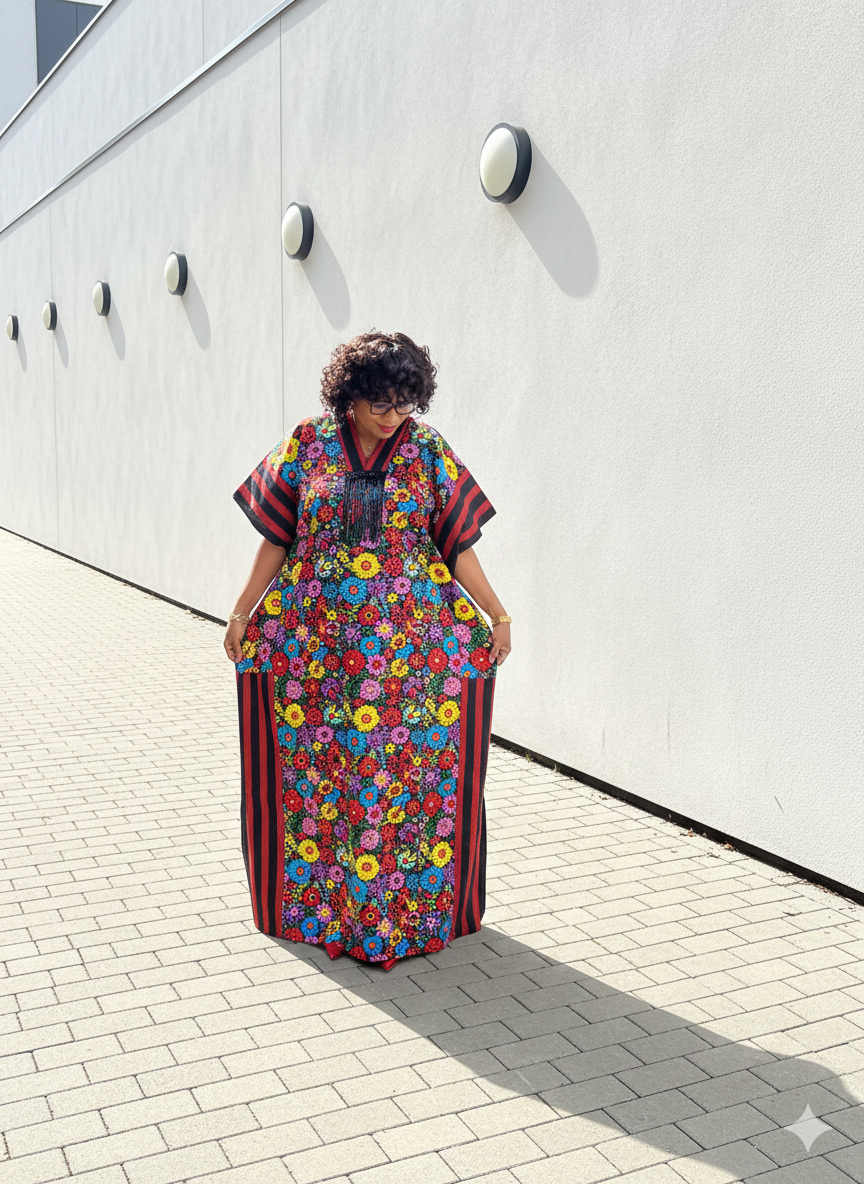 African Ankara Luxury Stoned Boubou - Floral Elegance