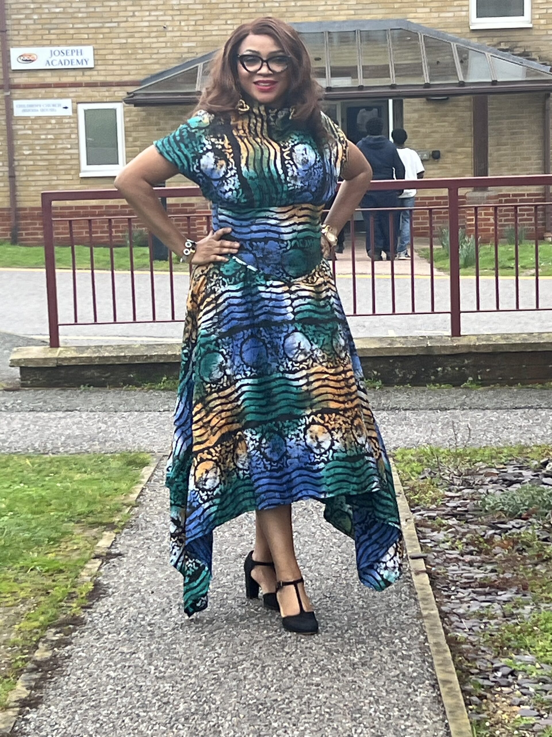 Adire multi-coloured midi dress