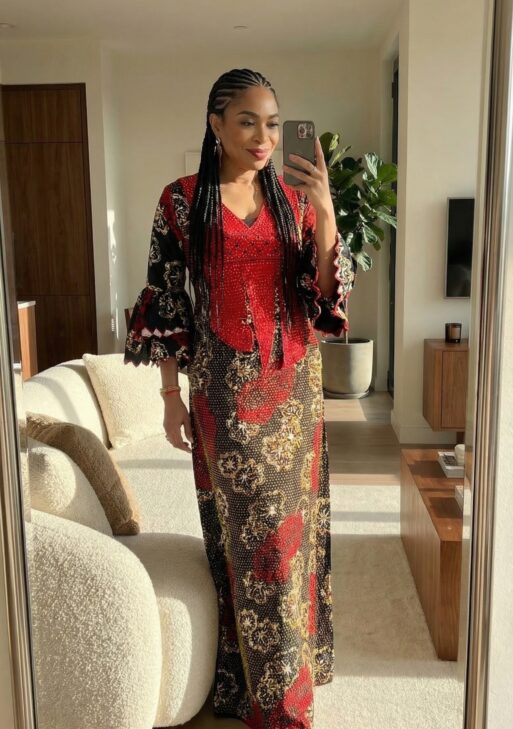 Embridered fully stoned Ankara dress