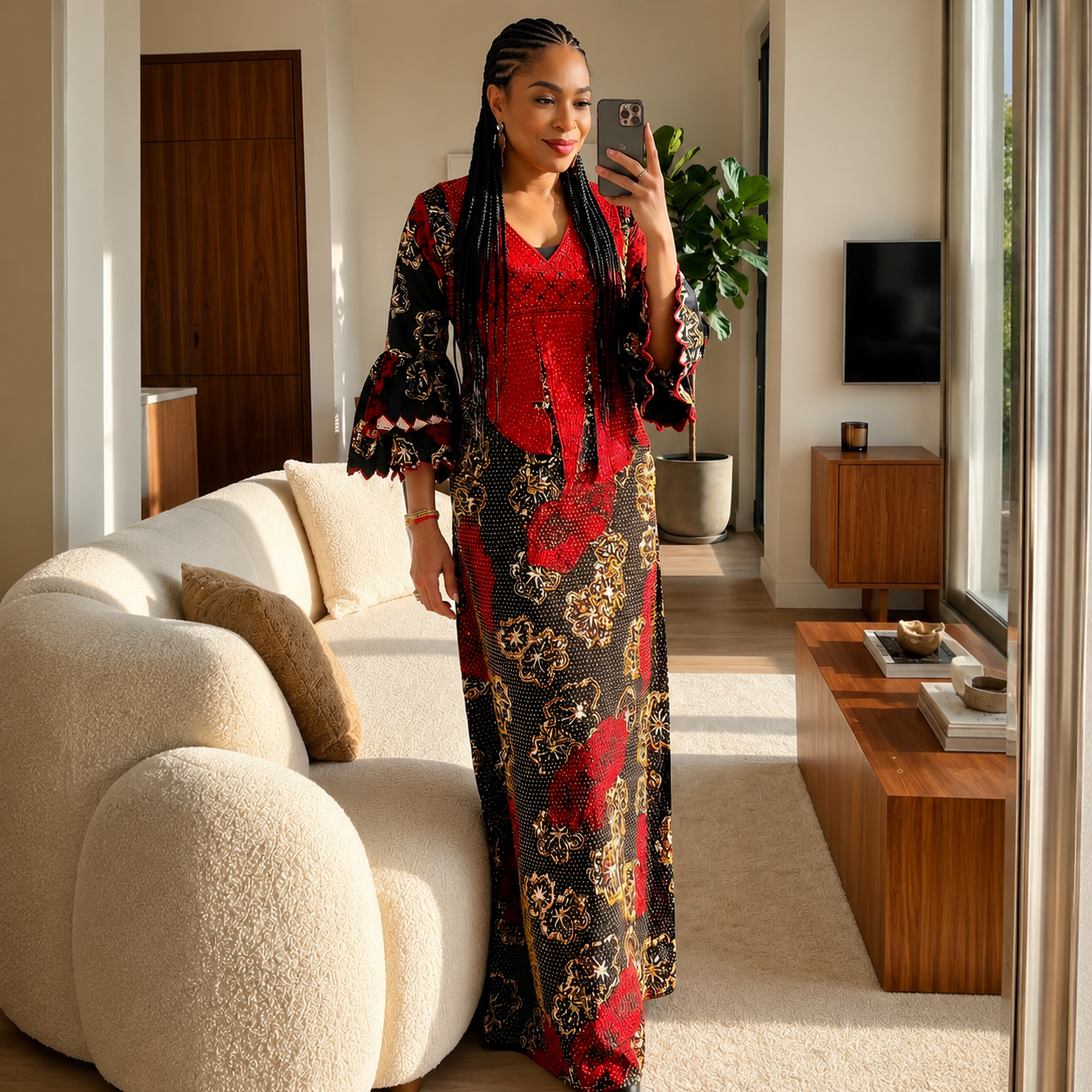 Embridered fully stoned Ankara dress