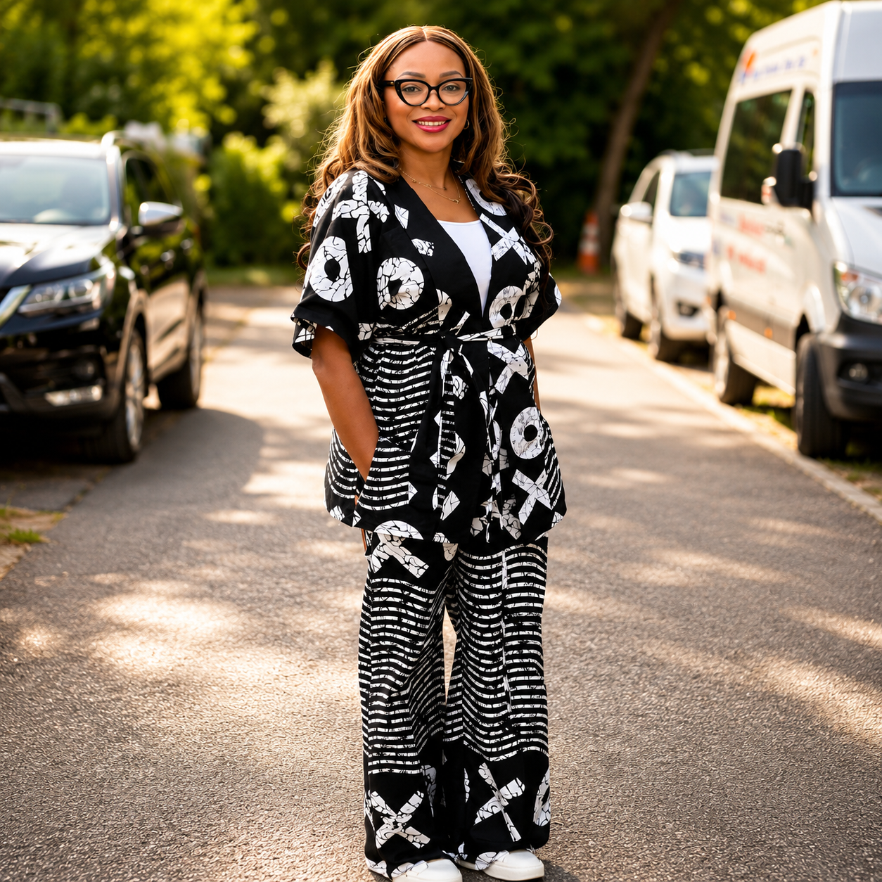 Monochrome Ankara Top & Trouser Set