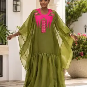 Olive green boubou dress with inner slip