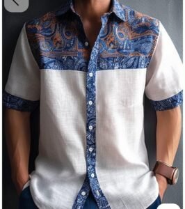 White linen shirt with Ankara